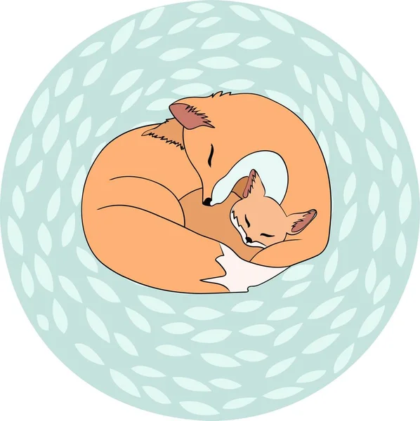 Vektor Träumende Mutter Fuchs Mit Kind Fuchsjunge Symbolkarte Mit Tier — Stockvektor