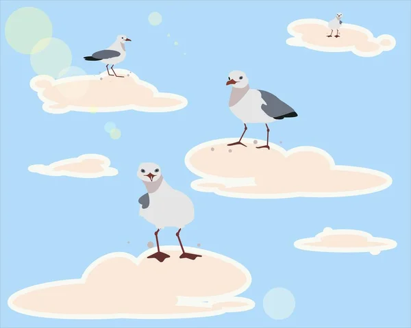 Zeemeeuw Zittend Witte Wolken Cartoon Atlantische Zeevogel Zee Oceaan Meeuw — Stockvector