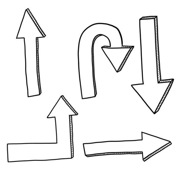 Black outline doodle arrows set on white. — Stock Vector