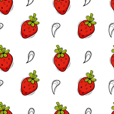 Taze kırmızı karalama çilekleri bembeyaz üzerinde dikişsiz desen.