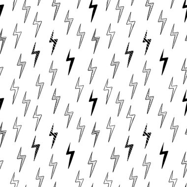 El çizimi vektör karalama elektrikli yıldırım sembolü dikişsiz desen.