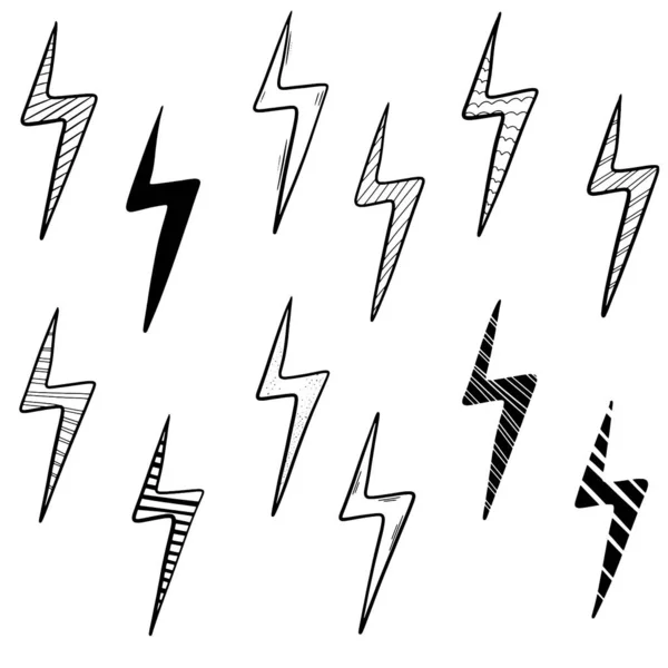 Hand drawn vector doodle electric lightning bolt symbol sketch illustrations. — Stock Vector