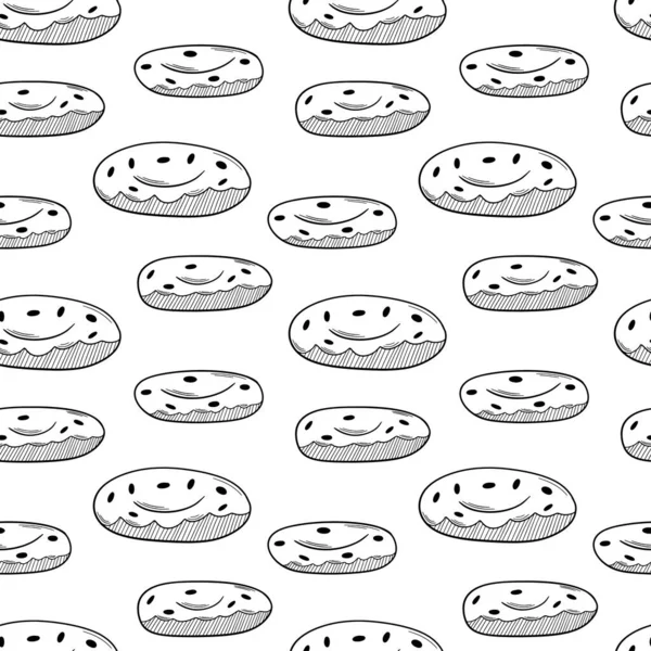 Donuts de style Doodle motif sans couture sur blanc. — Image vectorielle