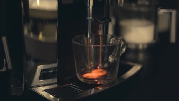 Freshly Brewed Coffee Dripping Cup Coffee Machine Portafilter Close Horizontal — Vídeo de stock