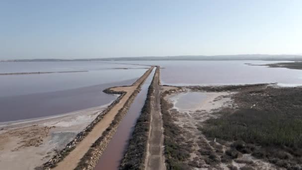 Drone Survolant Canal Las Salinas Sur Lac Salé Torrevieja Alicante — Video