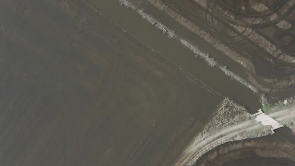 Aerial Birds Eye View Some Part Ploughed Agricultural Fields Submerged — Stock videók