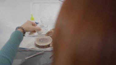 İş masasında Hayvan Reçeli Mücevheri Yapan Yetenekli Kuyumcu. durağan 4K Yatay Görüntü