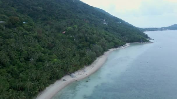 Aerial Descending Koh Phangan Empty Beach High Altitude Only Two — 图库视频影像