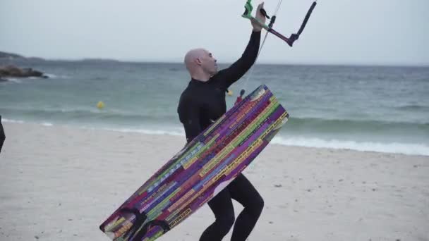 Action Packed Leisure Activity Kite Surfing Kite Fills Wind Board — Video