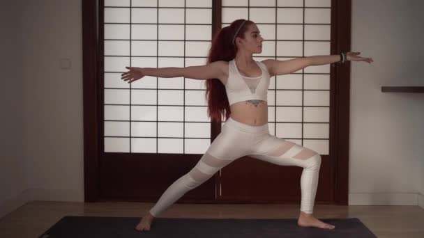 Athletic Yogi Doing Her Morning Workout Horizontal Video — стоковое видео
