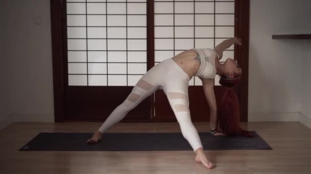 Attractive Woman Practicing Yoga Morning Horizontal Video — Stock Video