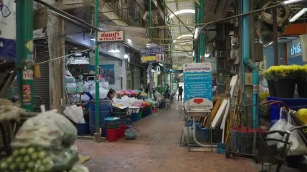 Market Stalls Selling Flowers Fruits Vegetables Pak Khlong Talat Bangkok — Αρχείο Βίντεο