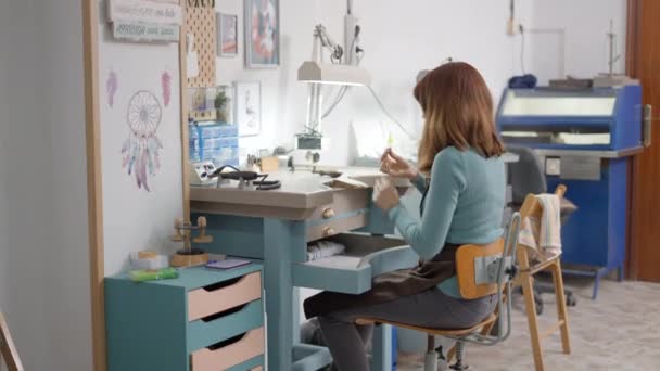 Female Artisan Her Working Place Making Pet Jewels Medium Shop — Video
