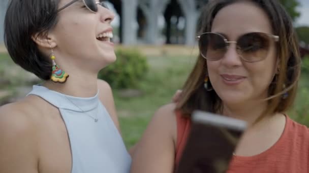 Female Tourists Looking Pictures Polaroid Camera Ancient City Bangkok Thailand — Stock video