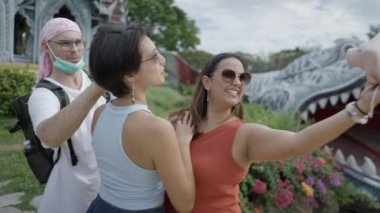 Tourists Making Selfie On Polaroid Camera At Ancient City Park In Thailand - medium shot - 4K Horizontal video