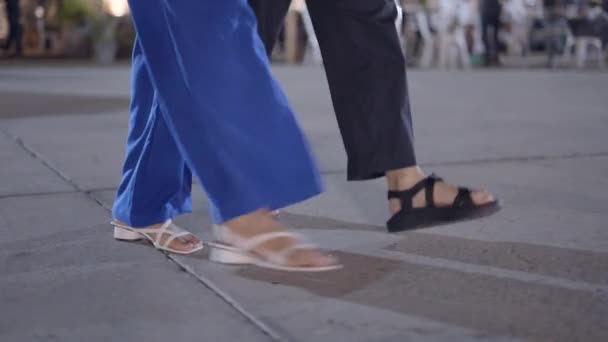 One Couple Walking Street Only Feet Were Being Captured Camera — Stok video