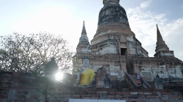 Захід Сонця Над Буддійським Храмом Ват Чай Монкхон Аюттхаї Таїланд — стокове відео