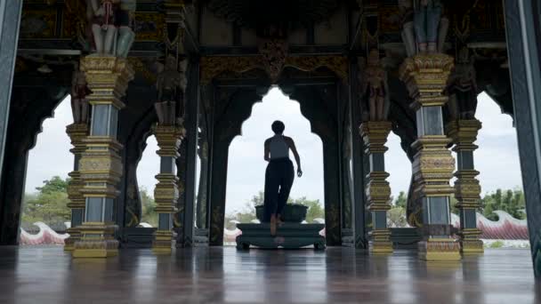 Woman Exploring Old Temple Muang Boran Bangkok Thailand Medium Shot — Video
