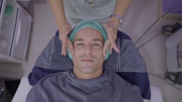 Man His Forties Gets Face Massage Thai Beauty Salon Horizontal — Stock Video