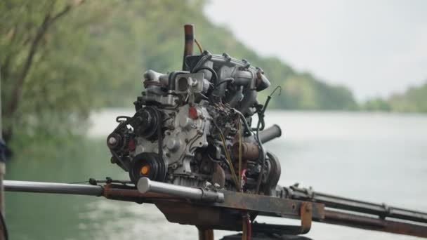 Car Engine Modified Installed Long Tail Thai Wooden Boat Thailand — 图库视频影像