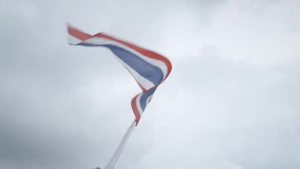 National Flag Thailand Waving Wind Gloomy Day Low Angle Horizontal — Stockvideo
