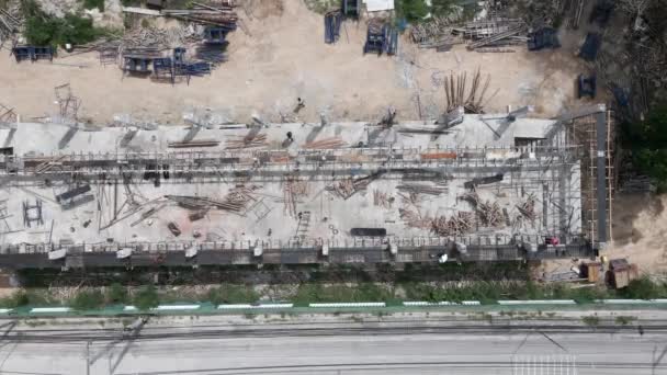 Vista Dall Alto Dei Lavoratori Occupati Che Lavorano Edificio Incompiuto — Video Stock