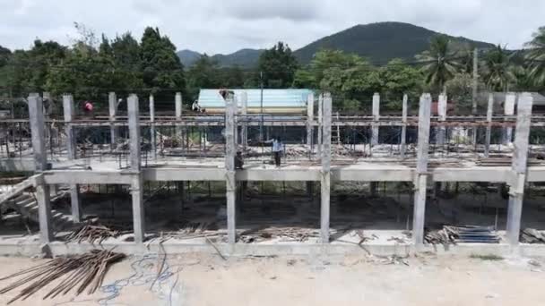 Pullback Construction Building Site Cours Koh Phangan Thaïlande Drone Aérien — Video
