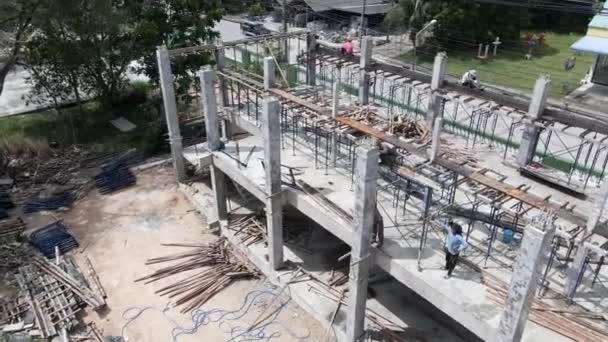 Aerial Drone View Construction Building Site Road Thailand Horizontal Video — Stock Video