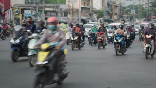 Bangkok City Motocyklový Provoz Thajsku Znečištění Ovzduší Sledování Horizontální Video — Stock video
