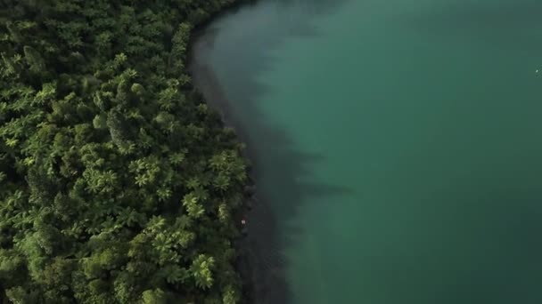 Aerial View Green Mountains Lake Rotorua New Zealand Horizontal Video — Stock Video