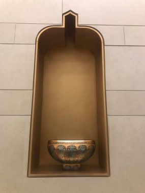 modern kitchen interior with a bowl and a glass of water