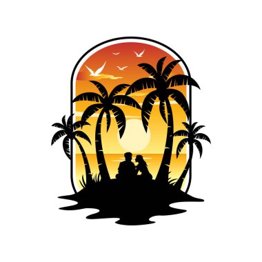 Romance on sunset beach Vector, summer, Ilustration...