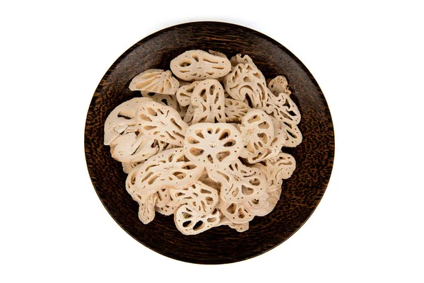 Dried Lotus Roots Isolated White Background Top View Flat Lay — Stock fotografie