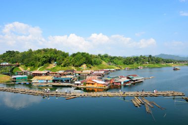 Wooden Bridge or sapan mon at sangkhlaburi district kanchanaburi thailand.