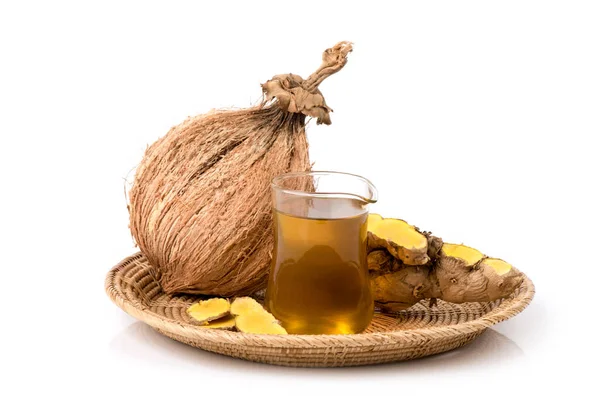 Zingiber Montanum Phlai Rhizome Extracted Coconut Oil Natural Background — Stockfoto