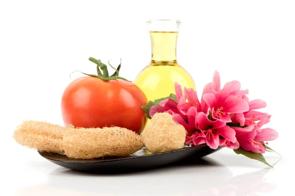 Nourish Your Skin Hair Hibiscus Flowers Tomato Oil — Fotografia de Stock