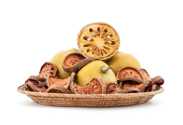 Bael Marmelos Aegle Frutas Isoladas Fundo Branco Com Caminho Recorte — Fotografia de Stock