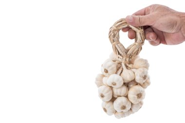 Sarımsak veya Allium sativum kırpma yolu ile beyaz arkaplanda izole.