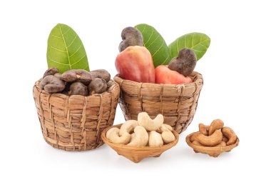 Beyaz arka planda izole edilmiş fındık, meyve ve tohumlar..