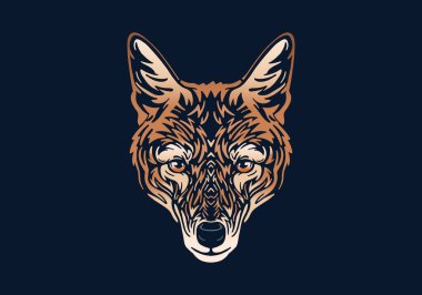 Etiyopya kurt başı illüstrasyonu, vektör, el çizimi, siyah arka planda izole edilmiş, Afrika hayvanı