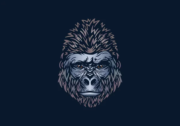 Ilustración Cabeza Gorila Vector Dibujado Mano Aislado Sobre Fondo Negro — Vector de stock