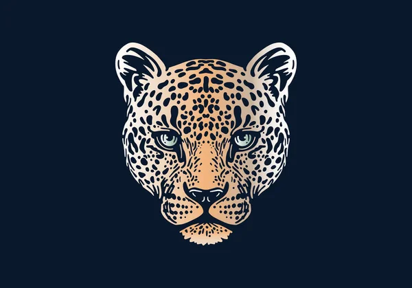 Ilustración Cabeza Leopardo Vector Dibujado Mano Aislado Sobre Fondo Negro — Vector de stock