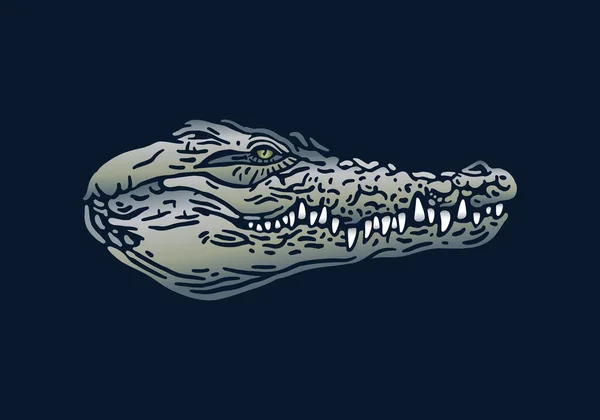 Nile Crocodile Head Illustration Vector Hand Drawn Isolated Black Background — стоковый вектор