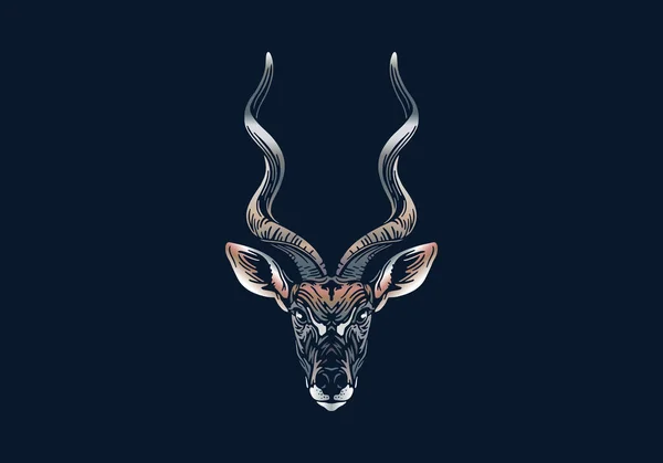 Lesser Kudu Head Illustration Vector Hand Drawn Isolated Black Background — Stockový vektor
