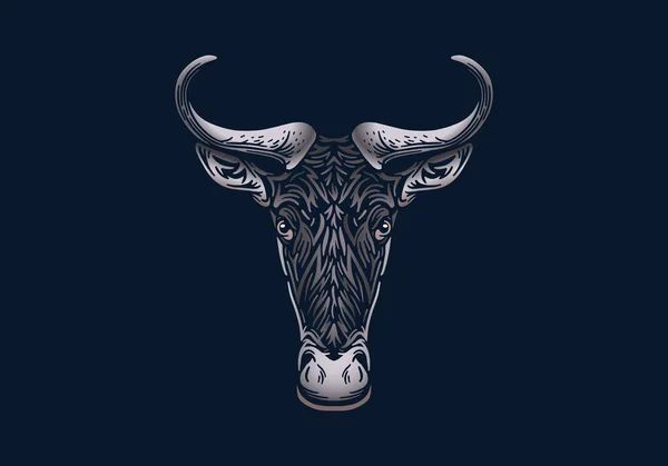 Wildebeest Head Illustration Vector Hand Drawn Isolated Black Background African — Vettoriale Stock