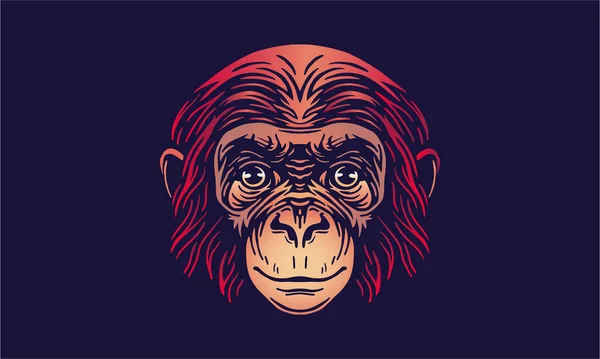 Monkey Chinese Zodiac Head Portrait Vector Illustration Dark Background — Stok Vektör