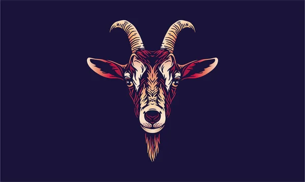 Goat Chinese Zodiac Head Portrait Vector Illustration Dark Background —  Vetores de Stock