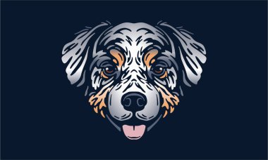 Avustralya çoban başı illüstrasyonu, vektör, el çizimi, siyah arka planda izole