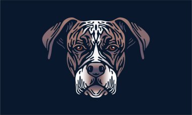 Boksör başı illüstrasyonu, vektör, el çizimi, siyah arkaplan üzerinde izole