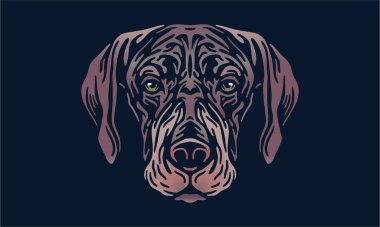 Almanca kısaltılmış işaretçi köpek logosu portresi, koyu arkaplanda vektör illüstrasyonu.